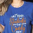 Will Trade Students For Candy Halloween Costume Teacher Women's Heather T-Shirt Heather True Royal Will Trade Students For Candy Halloween Costume Teacher Women's Heather T-Shirt Heather True Royal
