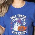 Will Trade Students For Candy Halloween Teacher Women's Heather T-Shirt Heather True Royal
