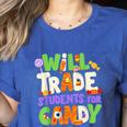 Will Trade Students For Candy Teacher Cute Halloween Costume Women's Heather T-Shirt Heather True Royal Will Trade Students For Candy Teacher Cute Halloween Costume Women's Heather T-Shirt Heather True Royal