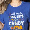 Will Trade Students For Candy Teacher Cute Halloween Women's Heather T-Shirt Heather True Royal Will Trade Students For Candy Teacher Cute Halloween Women's Heather T-Shirt Heather True Royal