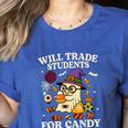 Will Trade Students For Candy Teacher Ghost Halloween Women's Heather T-Shirt Heather True Royal Will Trade Students For Candy Teacher Ghost Halloween Women's Heather T-Shirt Heather True Royal