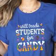 Will Trade Students For Candy Teacher Halloween Costume Tee Women's Heather T-Shirt Heather True Royal