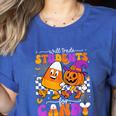 Will Trade Students For Candy Teacher Halloween Women's Heather T-Shirt Heather True Royal