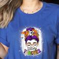 Witchy Teacher Halloween Messy Bun Teacher Bleached Women's Heather T-Shirt Heather True Royal Witchy Teacher Halloween Messy Bun Teacher Bleached Women's Heather T-Shirt Heather True Royal