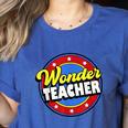 Wonder Teacher Super Woman Power Superhero Back To School Women's Heather T-Shirt Heather True Royal