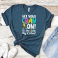 100th Day Of School Get Your Cray On Teacher Women's Heather T-Shirt Heather Deep Teal
