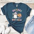 Daycare Boo Crew Groovy Halloween Floral Ghost Kid Teacher Women's Heather T-Shirt Heather Deep Teal