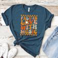 Fall In Love With Music Groovy Thanksgiving Music Teacher Men Women Girls Kids Women's Heather T-Shirt Heather Deep Teal