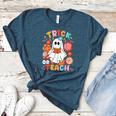 Groovy Halloween Trick Or Teach Retro Floral Ghost Teacher For Men Women Kids Women's Heather T-Shirt Heather Deep Teal Groovy Halloween Trick Or Teach Retro Floral Ghost Teacher For Men Women Kids Women's Heather T-Shirt Heather Deep Teal