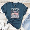 In October Pre-K Teachers Wear Pink Ribbon Breast Cancer Women's Heather T-Shirt Heather Deep Teal