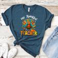 One Thankful Teacher Thanksgiving Turkey Cute Crayon Pencil Women's Heather T-Shirt Heather Deep Teal One Thankful Teacher Thanksgiving Turkey Cute Crayon Pencil Women's Heather T-Shirt Heather Deep Teal