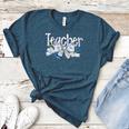 Teacher Blue Chinoiserie Coquette Bow Heart Teacher Life Women's Heather T-Shirt Heather Deep Teal