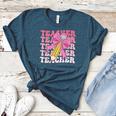 Teacher Pencil Back To School Groovy Pink Teacher First Day Women's Heather T-Shirt Heather Deep Teal
