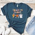 Trick Or Teach Candy Corn Pumpkin Ghost Teacher Women's Heather T-Shirt Heather Deep Teal