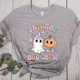 Daycare Boo Crew Groovy Halloween Floral Ghost Kid Teacher Women's Heather T-Shirt Athletic Heather