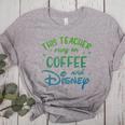 Disney This Teacher Runs On Coffee And Disney Gradient Logo Women's Heather T-Shirt Athletic Heather Disney This Teacher Runs On Coffee And Disney Gradient Logo Women's Heather T-Shirt Athletic Heather