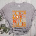 Fall In Love With Music Groovy Thanksgiving Music Teacher Men Women Girls Kids Women's Heather T-Shirt Athletic Heather