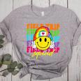 Field Trip Squad Groovy Field Day Smile Face Teacher Tie Dye Women's Heather T-Shirt Athletic Heather