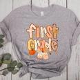 First Grade Fall Floral Coquette Bow Teachers Students Women's Heather T-Shirt Athletic Heather First Grade Fall Floral Coquette Bow Teachers Students Women's Heather T-Shirt Athletic Heather