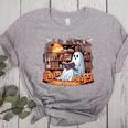 Ghost Book Reading Halloween Books Lover Teacher Women's Heather T-Shirt Athletic Heather