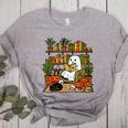 Ghost Library Reading Books Halloween Librarian Teacher Women's Heather T-Shirt Athletic Heather Ghost Library Reading Books Halloween Librarian Teacher Women's Heather T-Shirt Athletic Heather