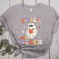 Groovy Halloween Trick Or Teach Retro Floral Ghost Teacher Women's Heather T-Shirt Athletic Heather Groovy Halloween Trick Or Teach Retro Floral Ghost Teacher Women's Heather T-Shirt Athletic Heather