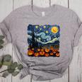 Halloween Pumpkin Starry Night Van Gogh Art Teacher Women's Heather T-Shirt Athletic Heather Halloween Pumpkin Starry Night Van Gogh Art Teacher Women's Heather T-Shirt Athletic Heather