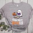 Halloween Teacher Women Cute Reading Ghost Read More Books Women's Heather T-Shirt Athletic Heather