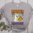 Haunted By Fractions Math Halloween Teacher Women's Heather T-Shirt Athletic Heather