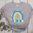 Be Kind Rainbow Down Syndrome Awareness Teacher Blue Yellow Women's Heather T-Shirt Athletic Heather