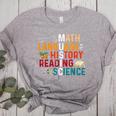Math Language History Reading Science Music Teacher Women's Heather T-Shirt Athletic Heather Math Language History Reading Science Music Teacher Women's Heather T-Shirt Athletic Heather