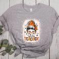 Messy Bun Spooky Teacher Bleached Halloween Teachers Women's Heather T-Shirt Athletic Heather