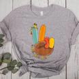 One Thankful Teacher Thanksgiving Turkey Peace Hand Sign Women's Heather T-Shirt Athletic Heather One Thankful Teacher Thanksgiving Turkey Peace Hand Sign Women's Heather T-Shirt Athletic Heather