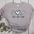 Peace Love Learn Tie Dye Teacher Kids 100th Days Of School Women's Heather T-Shirt Athletic Heather Peace Love Learn Tie Dye Teacher Kids 100th Days Of School Women's Heather T-Shirt Athletic Heather