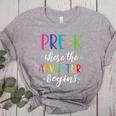 Pre-K Teacher Adventure Begins First Day Preschool Teachers Women's Heather T-Shirt Athletic Heather Pre-K Teacher Adventure Begins First Day Preschool Teachers Women's Heather T-Shirt Athletic Heather