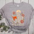 Read In Peace Skeleton Reading Book Halloween Teacher Women's Heather T-Shirt Athletic Heather