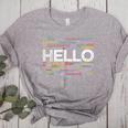 Start With Hello Different World Language Learning Teacher Women's Heather T-Shirt Athletic Heather Start With Hello Different World Language Learning Teacher Women's Heather T-Shirt Athletic Heather