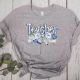 Teacher Blue Chinoiserie Coquette Bow Heart Teacher Life Women's Heather T-Shirt Athletic Heather