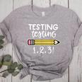 Testing Testing 123 Cute Test Day School Teacher Exam For Men Women Girls Kids Women's Heather T-Shirt Athletic Heather Testing Testing 123 Cute Test Day School Teacher Exam For Men Women Girls Kids Women's Heather T-Shirt Athletic Heather