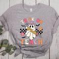 Trick Or Teach Groovy Teacher Halloween Retro Floral Ghost Women's Heather T-Shirt Athletic Heather Trick Or Teach Groovy Teacher Halloween Retro Floral Ghost Women's Heather T-Shirt Athletic Heather