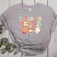 Trick Or Teach Pumpkin Candy Corn Ghost Halloween Teacher Women's Heather T-Shirt Athletic Heather