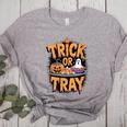 Trick Or Tray Halloween Cafeteria Teacher School Women's Heather T-Shirt Athletic Heather Trick Or Tray Halloween Cafeteria Teacher School Women's Heather T-Shirt Athletic Heather