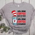I Will Drink Coffee Here Or There Funny Teacher Teaching Men Women Girls Kids Women's Heather T-Shirt Athletic Heather