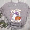 Will Trade Students For Candy Halloween Teacher Women's Heather T-Shirt Athletic Heather