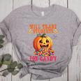 Will Trade Students For Candy Teacher Cute Halloween Pumpkin Women's Heather T-Shirt Athletic Heather