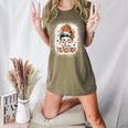 Messy Bun Spooky Teacher Bleached Halloween Teachers Women's Heather T-Shirt Heather Olive