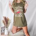 This Teacher Loves Her Flock Flamingo Teacher Class Women's Heather T-Shirt Heather Olive