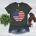 American Flag Teachers Students Apple 4th Of July Vintage Women's Heather T-Shirt Heather Forest American Flag Teachers Students Apple 4th Of July Vintage Women's Heather T-Shirt Heather Forest