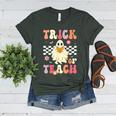 Groovy Teacher Halloween Retro Trick Or Teach Floral Ghost Women's Heather T-Shirt Heather Forest Groovy Teacher Halloween Retro Trick Or Teach Floral Ghost Women's Heather T-Shirt Heather Forest