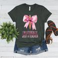 I'm Literally Just a Teacher Pencil Coquette Bow School Women's Heather T-Shirt Heather Forest I'm Literally Just a Teacher Pencil Coquette Bow School Women's Heather T-Shirt Heather Forest